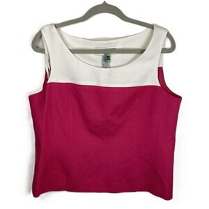 Jessica Howard Womens Pink White Colorblock Linen Blend Sleeveless Top Size 16